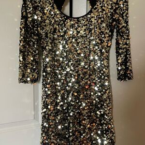 Frederick's of Hollywood Gold and Black Sequin Mini Dress